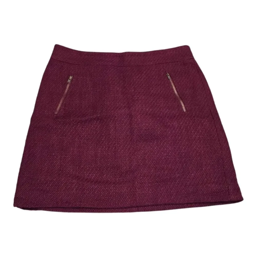 Loft Zip Pocket Elegant Burgundy Tweed Mini Skirt‎ Size 10